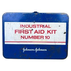 Vintage Johnson & Johnson Wall Mounted Metal Industrial First Aid Kit Empty #10