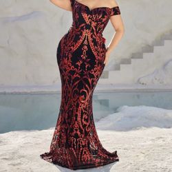 Black and Red Party Dress Women’s Large gala dress con moño grande atrás xl-2XL