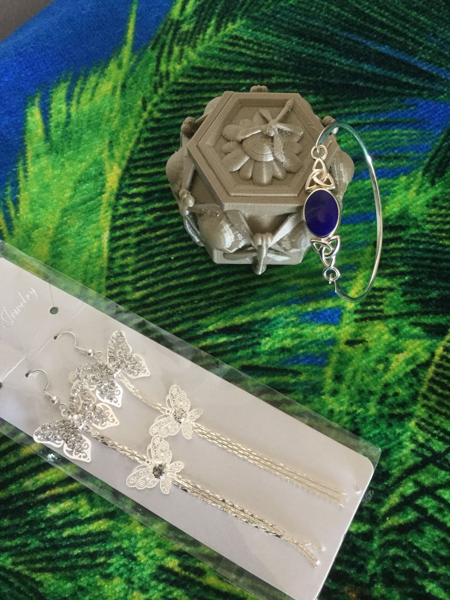 Long Silver butterfly earrings $20. 🌿🦋🌿 Lapis Gemstone Sterling Silver bracelet $30 💎 🌿🦋🌿💎