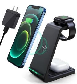 Wireless Charging Station, 3 in 1 Fast Desk Charging Station, Wireless Charger Stand for iPhone 15/14/13/12/11 Pro Max/X/Xs Max/8/8 Plus, AirPods 3/2/