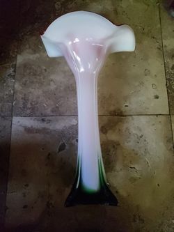 Murano Style Red White Green Jack In The Pulpit Lily Shaped 15" Tall Art Glass Flower Vase