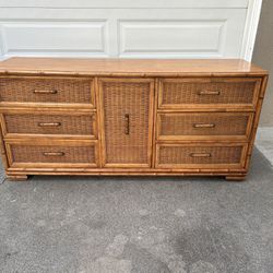 Mid Century Vintage Bamboo Dresser - Rattan | Cane | Credenza | Console | Buffet | Server 