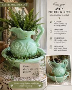 Avon mint green pitcher & bowl set