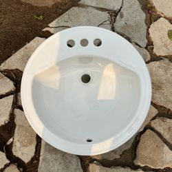 New Modern Ceramic Vessel Sink - Bathroom Vanity Bowl -Small Round White 19-1/2”