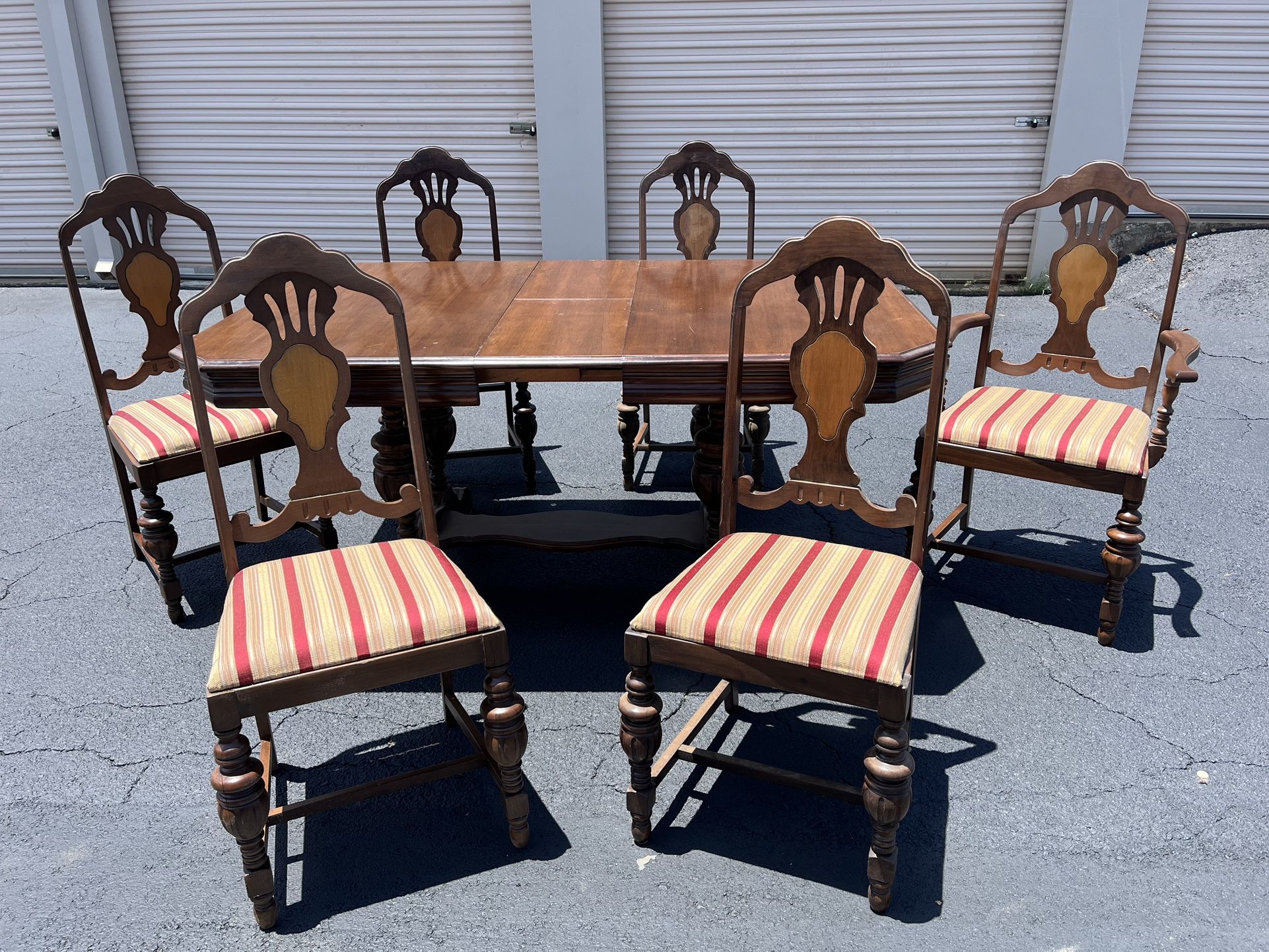 Antique Oak Table and Six Chairs
