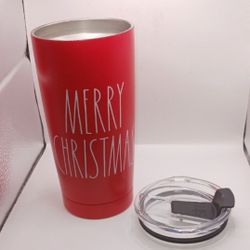 Rae Dunn "Merry Christmas" 17 oz. Tumbler, red with white letters