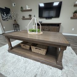 Solid Wood Coffee Table, Media Cabinet & Matching End Table Set