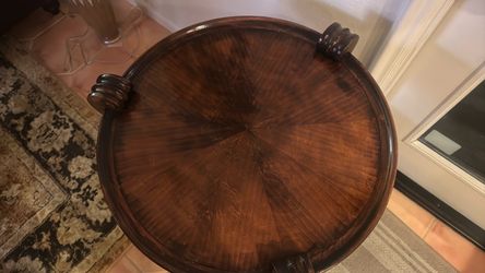 Round Wood Accent Table with Sunburst Inlay