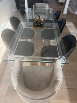 Custom 96” Lucite & Thick Glass Dining Table – Sculptural Acrylic Base