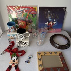 Disney Bundle - Mugs, Laser Discs, Pins, Cups, Mickey Frame