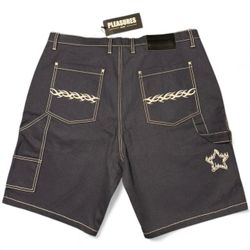 Pleasures Navy White Contrast Stitch Cargo Shorts Waist 38