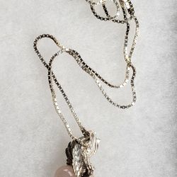 Sterling SILVER Fairy With Rose Quartz Ball Necklace And Charm