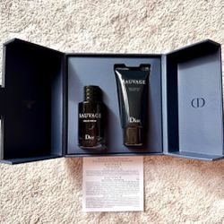 Sauvage Dior MINI Eau De Parfum EDP .34oz Shower Gel .67oz Gift Set Mens Cologne