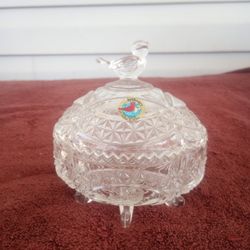 Vintage Hofbauer Germany Cut Lead Crystal "Byrde" Pattern Covered Candy Box