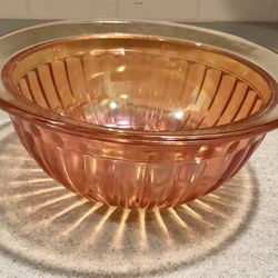 Vtg.1940s Marigold Iridescent Mixing Bowl Carnival Glass Amber Ribbed Collectible Kitchenware