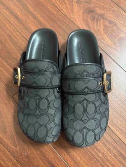 Coach Signature Mule Clogs with Gold Buckle