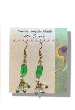 Margie Hughto Handmade Green Beaded Glass Earrings