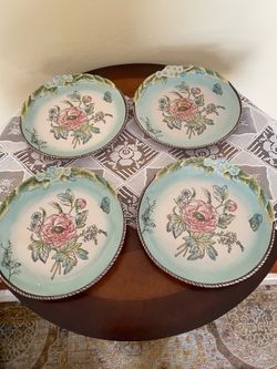 Fitz and Floyd Set of 4 Floral Ceramic Dinner Plates