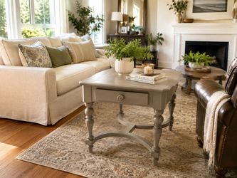 Gray Painted Wood Coffee Table with Drawer