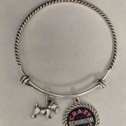 Silvertone Charm Bracelet "Crazy Schnauzer Lady" Adjustable 