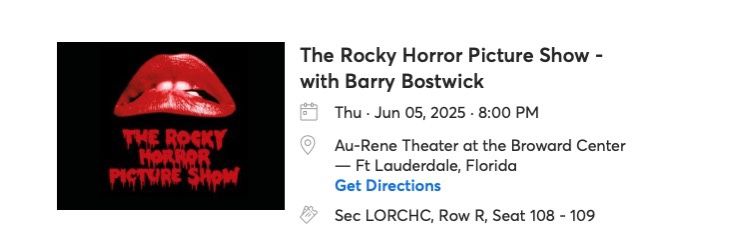 π FREE!!!: 2 Tickets to Rocky Horror Picture Show LIVE THIS THURSDAY β June 5
