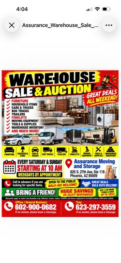 WAREHOUSE SALE & AUCTION - OPEN THIS WEEKEND!
