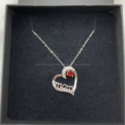 925 STERLING SILVER HEART MOM NECKLACE FOR WOMEN - ELEGANT CUBIC ZIRCONIA PENDANT
