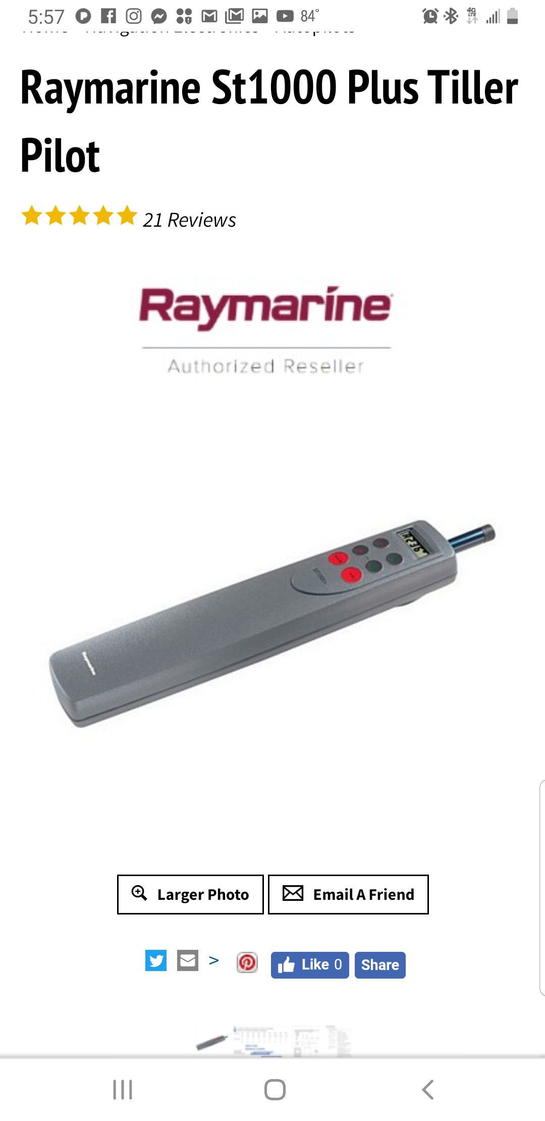 Raymarine st1000+ also st2000+ tiller autopilot