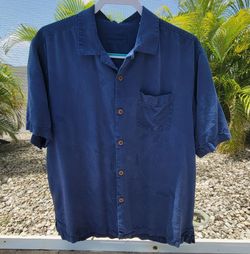 TOMMY BAHAMA BLUE  BUTTON FRONT 100% SILK SHIRT SIZE MEDIUM M!!