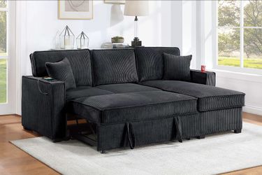 Sectional Sofa Bed w/ Reversible Storage Chaise | Available in Black, Grey, Brown or Cream