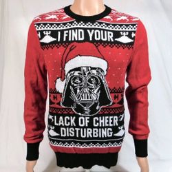 Star Wars Darth Vader Santa Red & Black Ugly Christmas Sweater Sz L Unisex NEW
