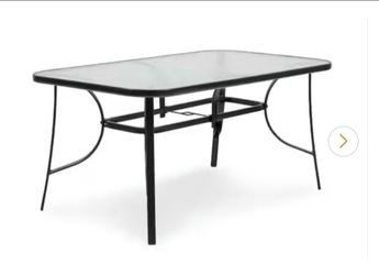 Outdoor Glass Dining Table with Umbrella Hole 27.75 in. H x 59 in. W x 35 in. D