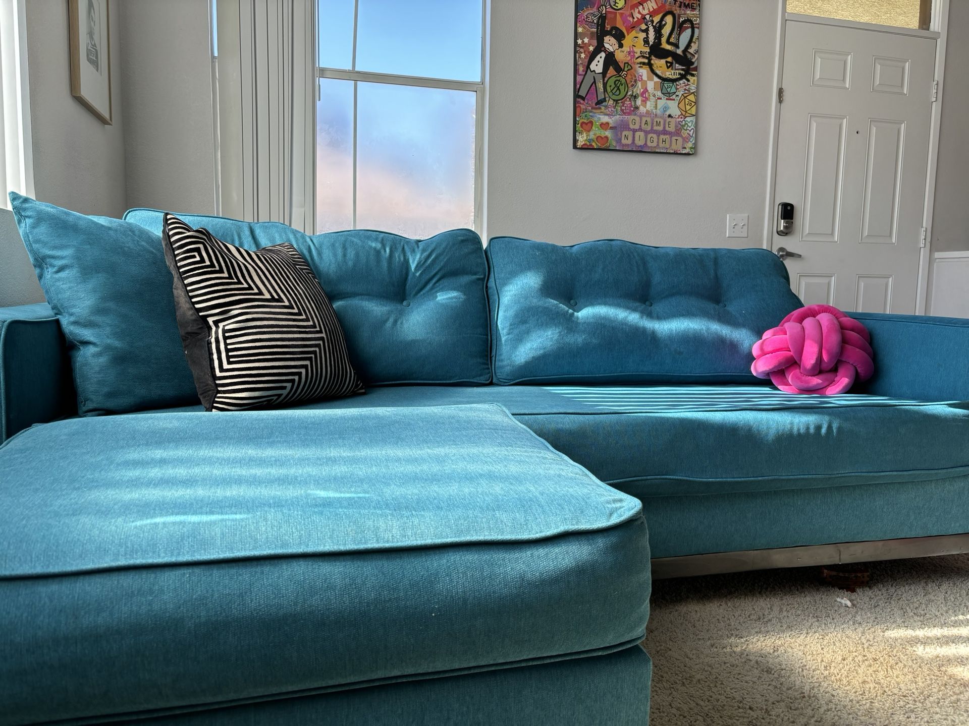 Turquoise Couch + Ottoman 