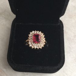 Garnet Ring (man made stones), Plated, No Stamping - Size 7