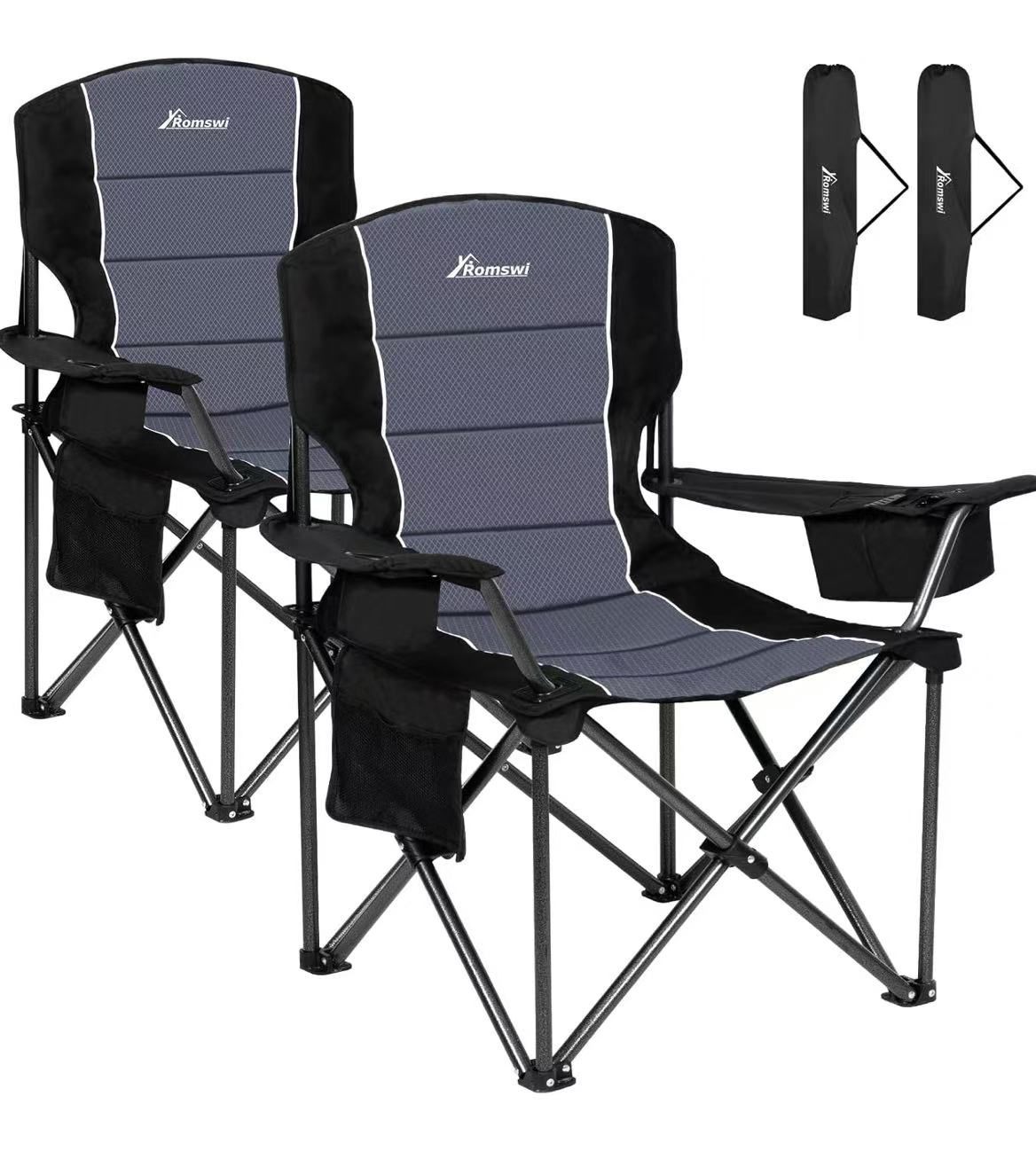 Romswi Large camping chairs, resistant 500-pound support, padded sports chairs with backrest and arm, $60