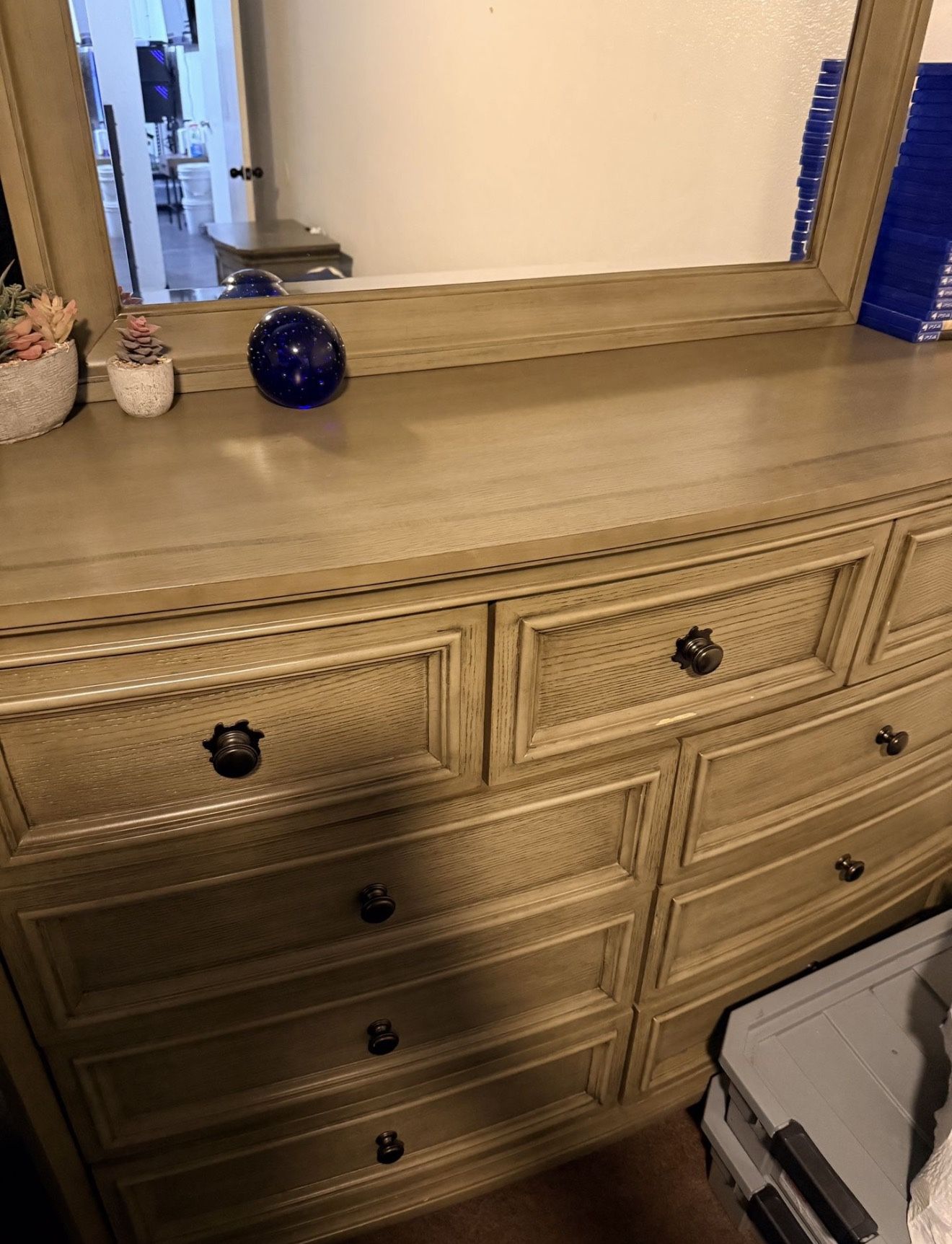 Dresser With Mirror And Matching Two Nightstands
