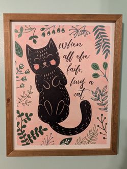 Wood Cat Framed Wall Decor