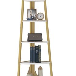 HL028 5-Tier Corner Shelf, 70" Tall Corner Ladder Shelf Small Bookshelf