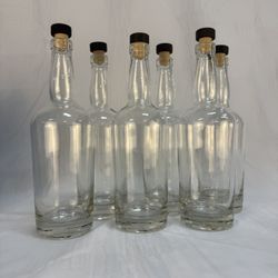 Clear Glass Liquor Bottles with Stoppers (750ml) (6count)