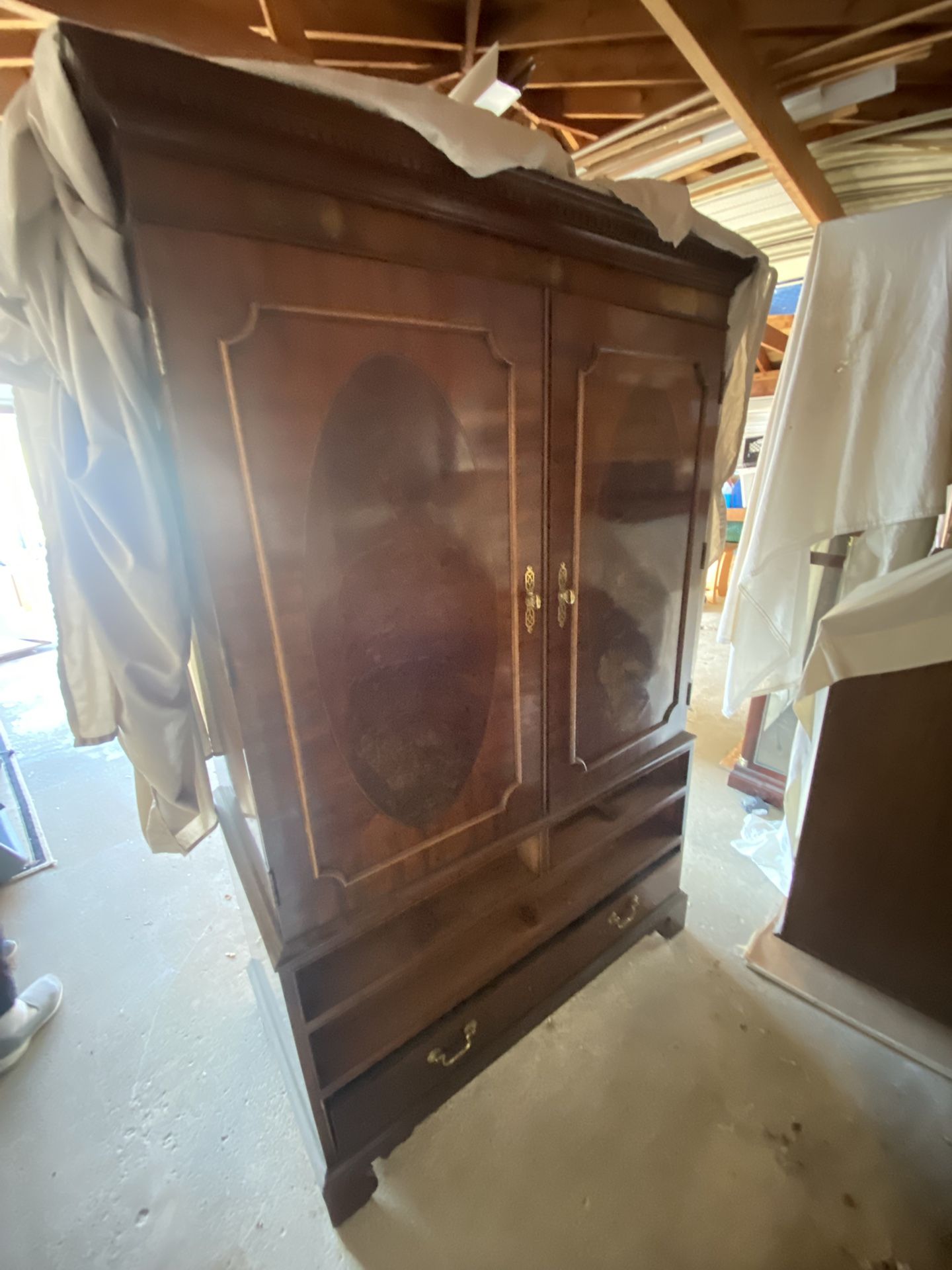 TV Stand for Sale – Wood, Brown, Hidden Storage