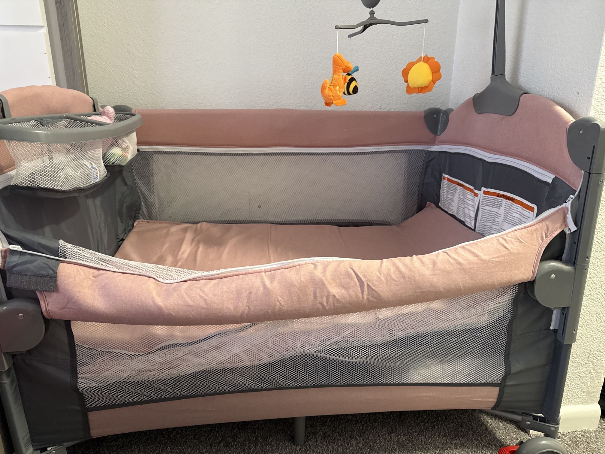 Baby Bassinet Pink And Grey 