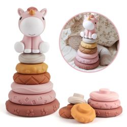 Nueplay 7 Pcs Stacking & Nesting Baby Toys, Squeeze Teething Baby Toys