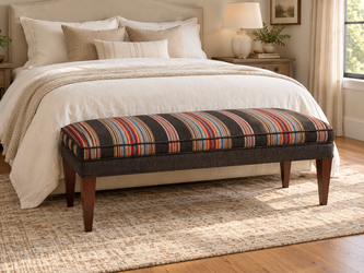 High-End Upholstered Bench Pair – Striped Cushions & Wood Legs
