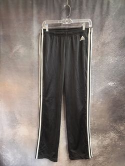 Adidas Women's Black Polyester Track Pants with White Stripes - Size Medium