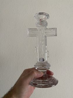Glass Christian Jesus Christ on Cross Candle Holder