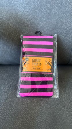 New Pink Black Ladies Tights Nylons Small Medium Striped Halloween Costume