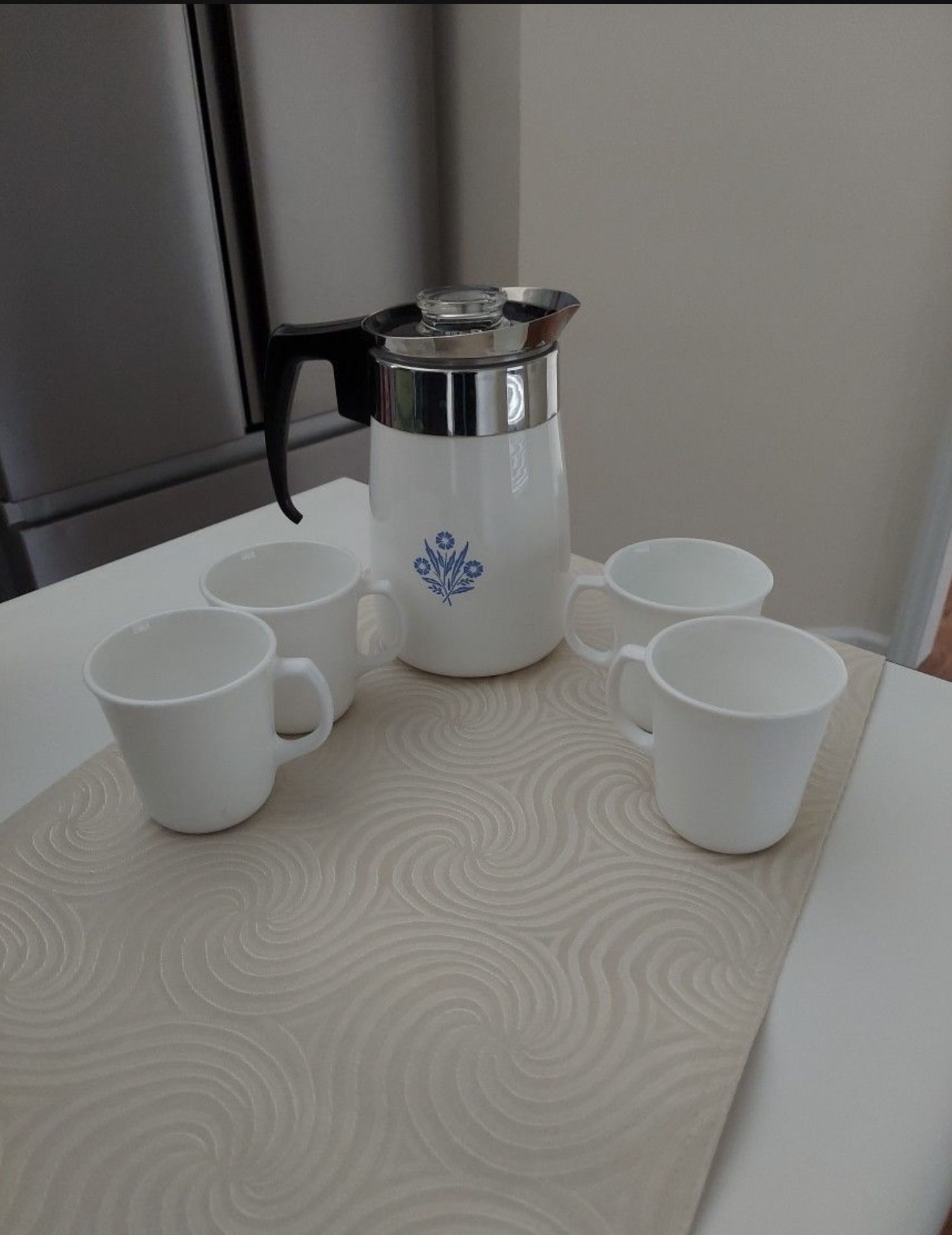 Corning Ware Blue Cornflower Coffee Pot With Cups