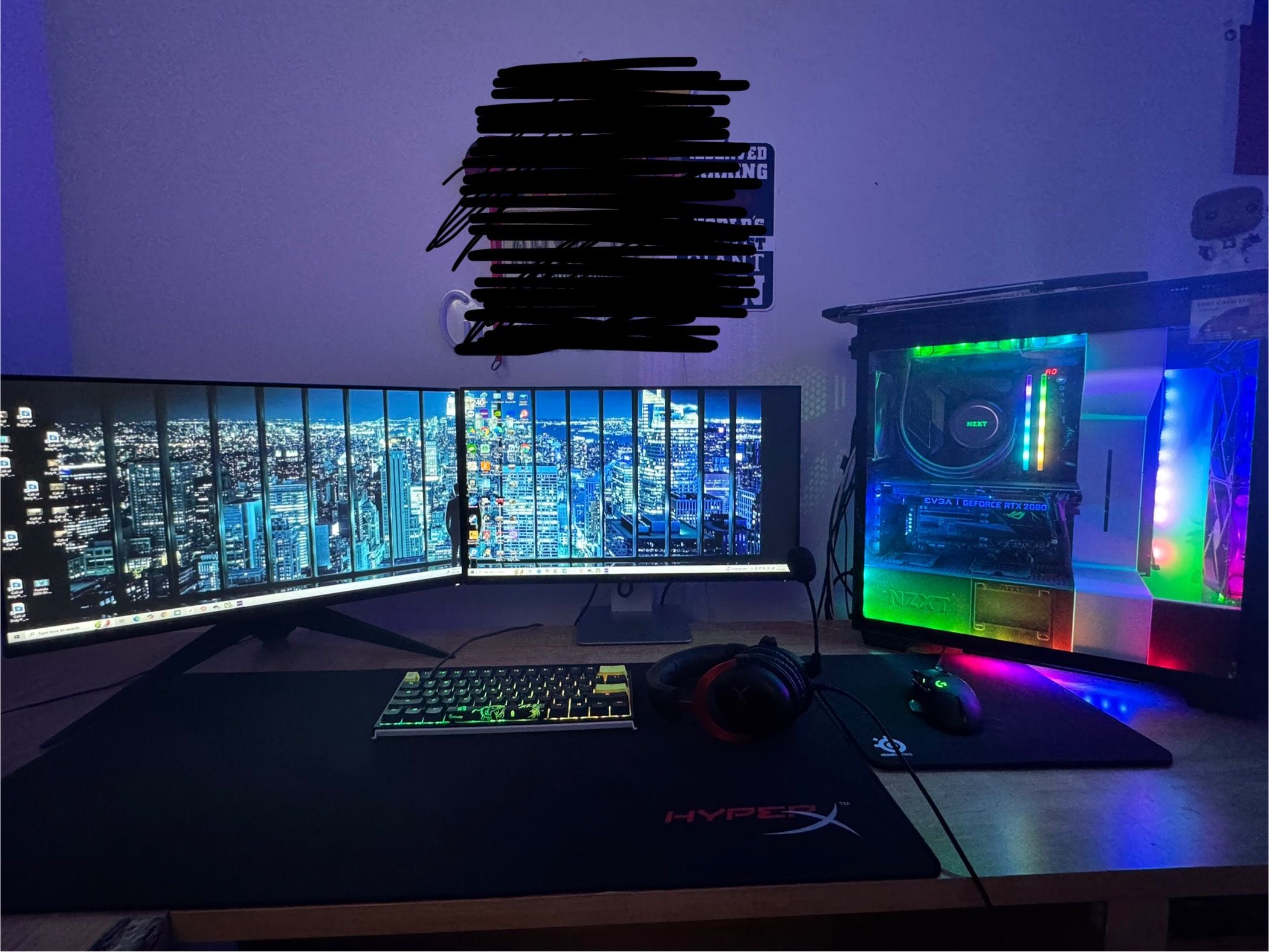 Full Gaming PC Setup – i9 9900K / RTX 2080 / Dual Monitors / Ducky Keyboard / HyperX Gear