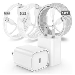 2Pack 20W USB C Wall Charger with 3Pack USB C to USB C Cables Compaitble with iPhone 17/16/15/iPad Pro [NEW]