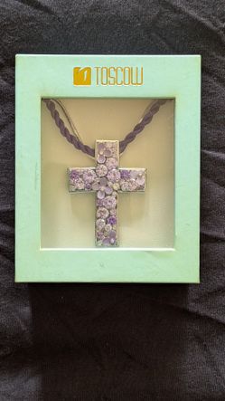 Toscow Purple Cross Charm Pendant Necklace with Cord Chain And Cord